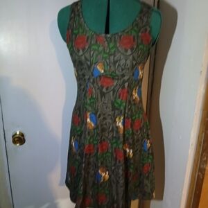 Disney Gray Dress with Red and Green Floral Design